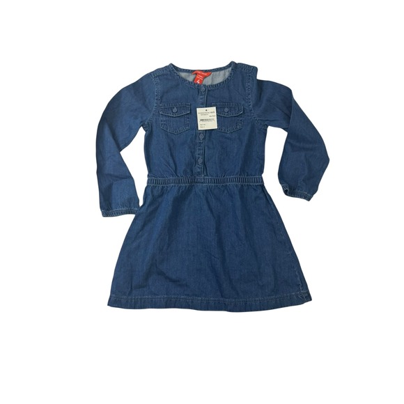 Joe Fresh Denim Dress Long Sleeve Button Front Pockets Medium Wash Girls  Size 4 - Picture 1 of 5